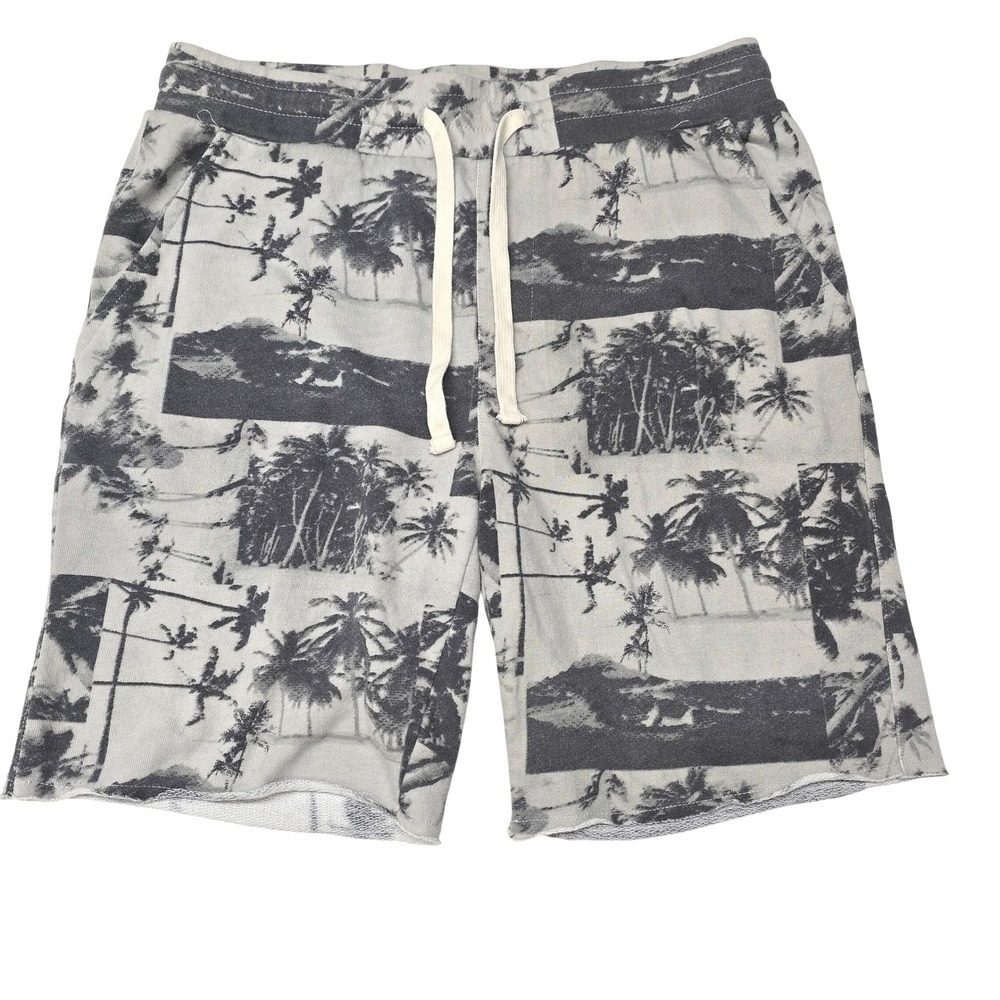 Original Use Mens Small Gray Graphic Print Knit Sweat Shorts Elastic Waistband